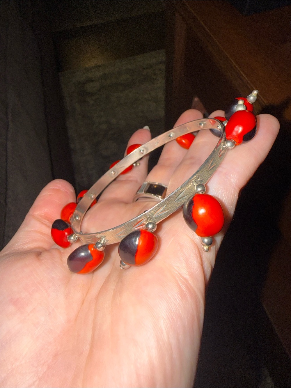 Sterling Silver 925 Red Beaded Bracelet - Picture 3 of 9